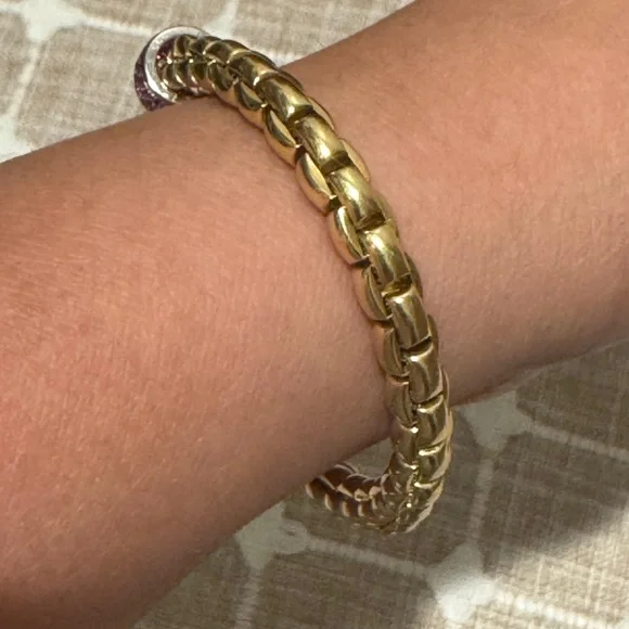 Fope Flexit Eka Bracelet Yellow Gold with White Gold Blue Sapphire Rondel Sz: 17 - Picture 7 of 15